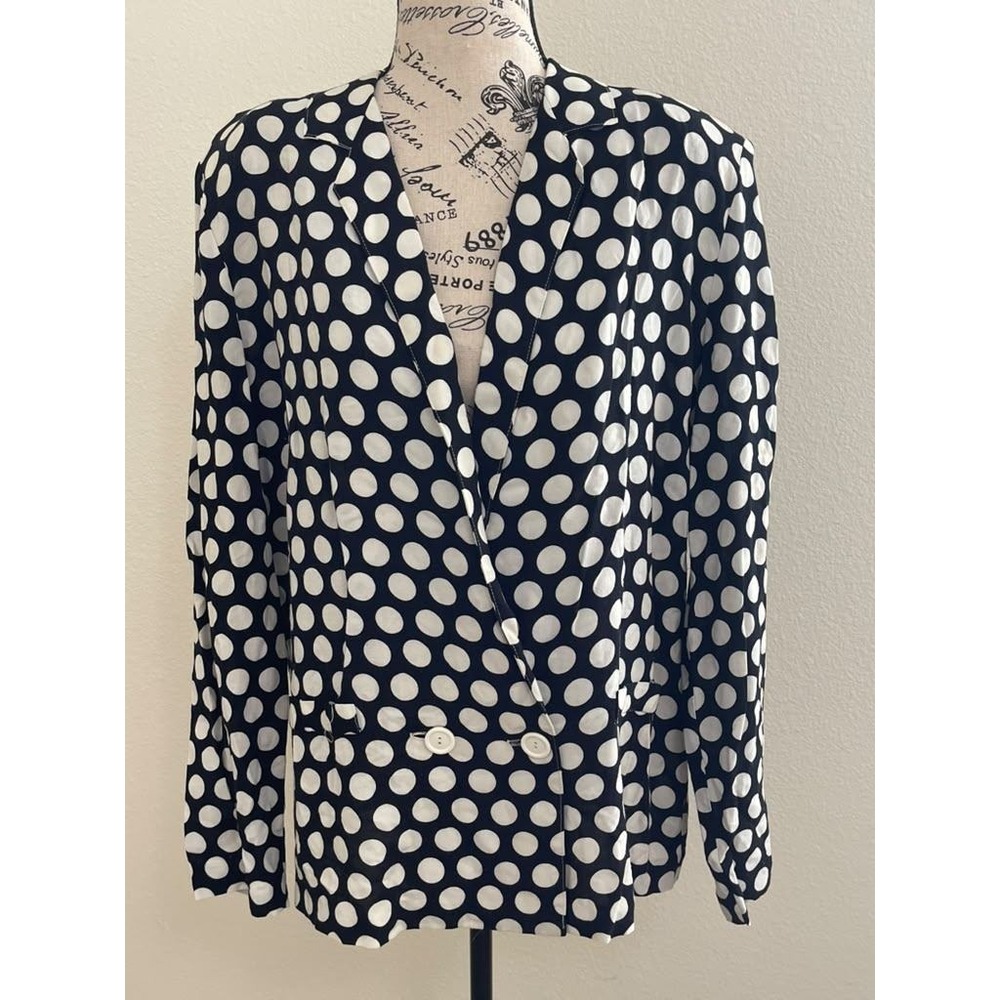 ez street CALIFORNIA Vintage Polka Dot Double Breasted Blazer Black White L